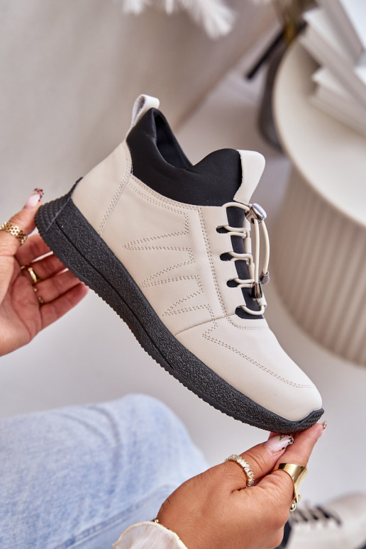 Warm Sports Leather Shoes With Zipper Beige Artiker 55C0038 Warm Sports Leather Shoes With Zipper Beige Artiker 55C0038