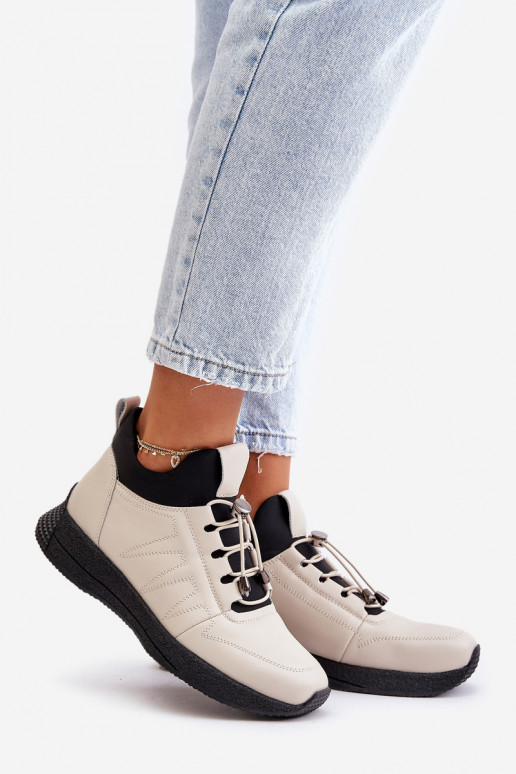 Warm Sports Leather Shoes With Zipper Beige Artiker 55C0038 Warm Sports Leather Shoes With Zipper Beige Artiker 55C0038