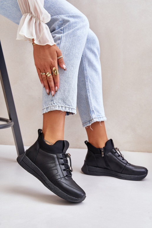 Warm Sports Leather Shoes With Zipper Black Artiker 55C0041 Warm Sports Leather Shoes With Zipper Black Artiker 55C0041