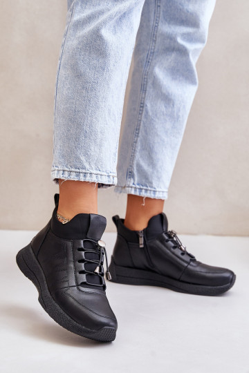 Warm Sports Leather Shoes With Zipper Black Artiker 55C0041 2