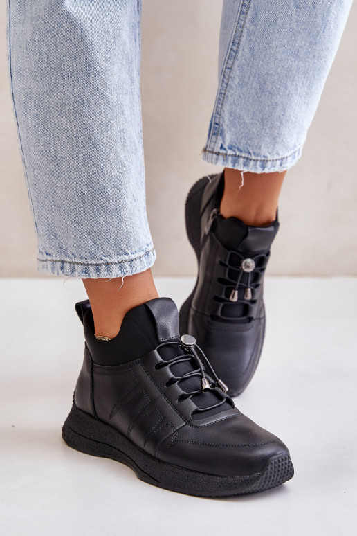 Warm Sports Leather Shoes With Zipper Black Artiker 55C0041 Warm Sports Leather Shoes With Zipper Black Artiker 55C0041