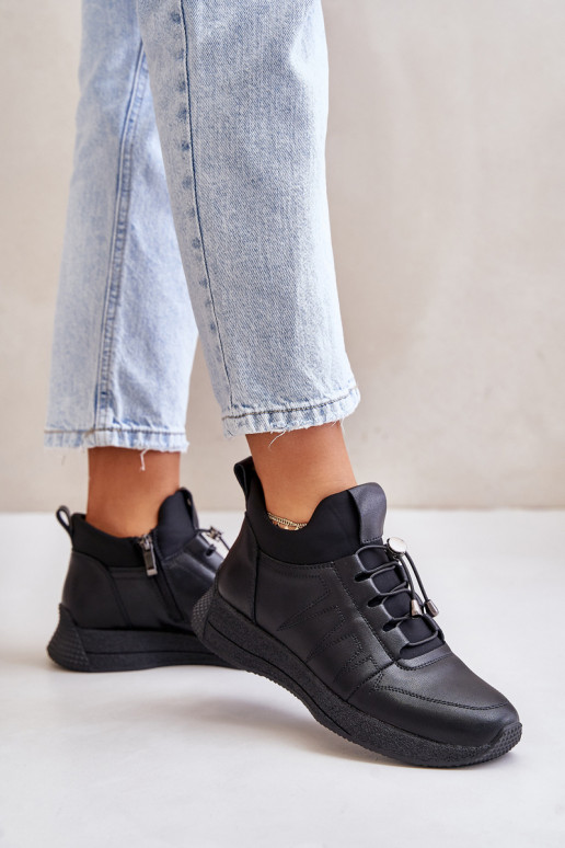 Warm Sports Leather Shoes With Zipper Black Artiker 55C0041 Warm Sports Leather Shoes With Zipper Black Artiker 55C0041
