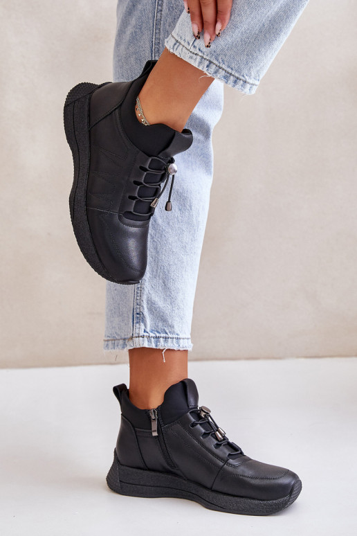 Warm Sports Leather Shoes With Zipper Black Artiker 55C0041 Warm Sports Leather Shoes With Zipper Black Artiker 55C0041