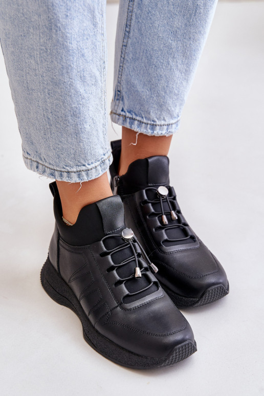 Warm Sports Leather Shoes With Zipper Black Artiker 55C0041 Warm Sports Leather Shoes With Zipper Black Artiker 55C0041