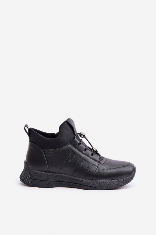 Warm Sports Leather Shoes With Zipper Black Artiker 55C0041 Warm Sports Leather Shoes With Zipper Black Artiker 55C0041