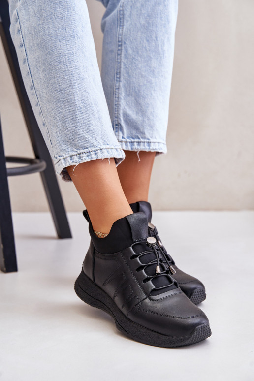 Ocieplane Buty Sportowe Skórzane Na Zamek Artiker 55C0041 Czarne