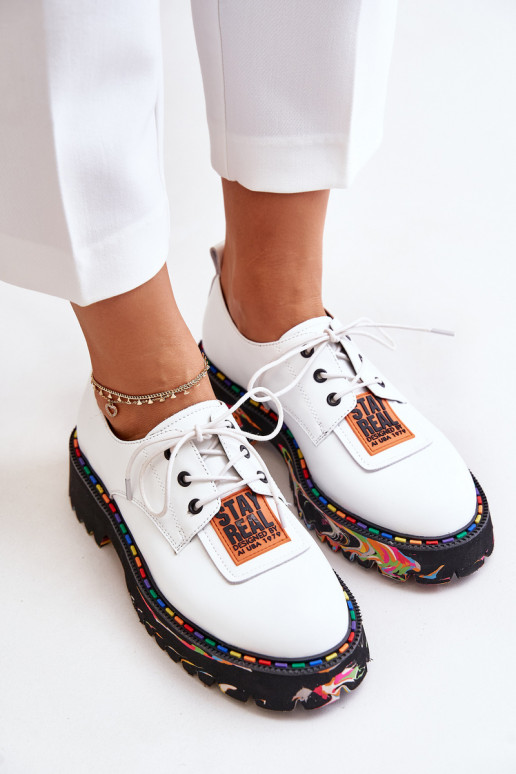 Skórzane Półbuty Damskie Sznurowane Artiker 55C0500 Białe