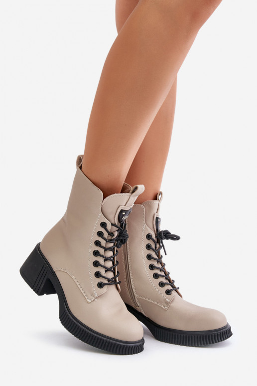 Warm Women Boots Made Of Natural Leather Beige Vinceza 66671 Warm Women Boots Made Of Natural Leather Beige Vinceza 66671