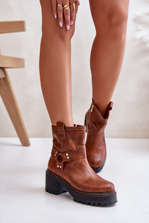 Damskie Skórzane Botki Na Zamek Lewski 3435 Brązowe Damskie Skórzane Botki Na Zamek Lewski 3435 Brązowe