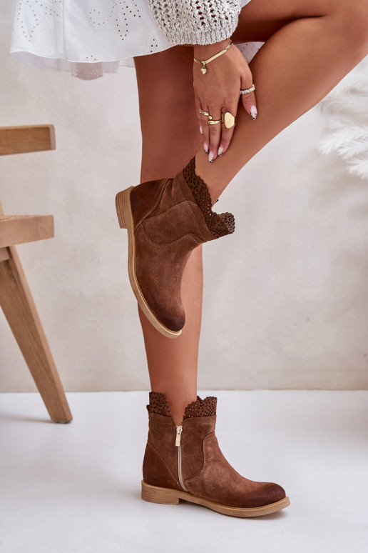 Low Women's Boots On Flat Heel Suede Lewski 3624 Brown Low Women's Boots On Flat Heel Suede Lewski 3624 Brown