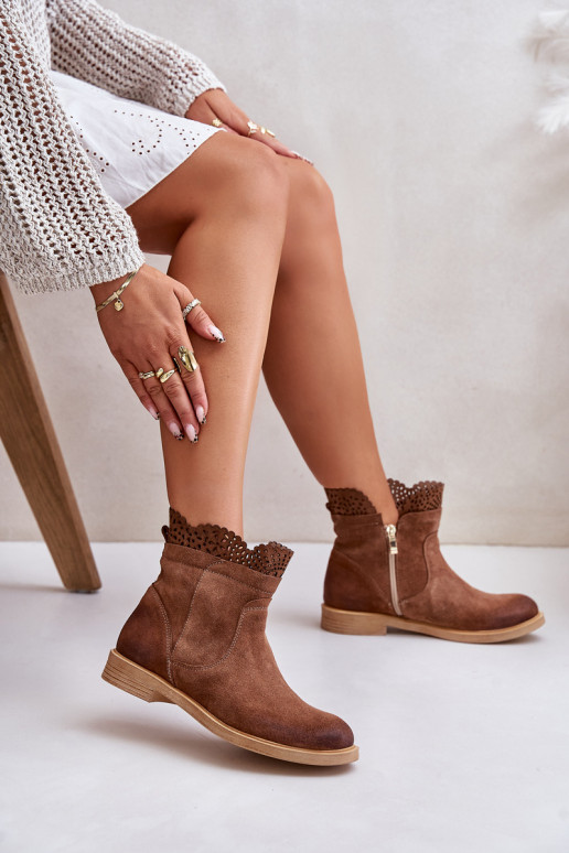 Low Women's Boots On Flat Heel Suede Lewski 3624 Brown Low Women's Boots On Flat Heel Suede Lewski 3624 Brown