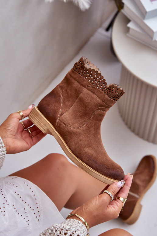 Low Women's Boots On Flat Heel Suede Lewski 3624 Brown Low Women's Boots On Flat Heel Suede Lewski 3624 Brown