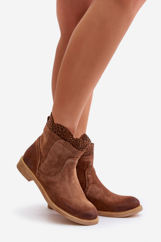 Low Women's Boots On Flat Heel Suede Lewski 3624 Brown Low Women's Boots On Flat Heel Suede Lewski 3624 Brown