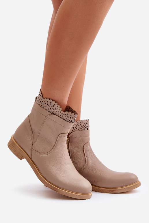 Low Women's Ankle Boots With Flat Heel Leather Lewski 3624 Beige