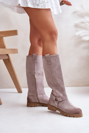Women's Suede Knee High Boots Lewski 3615 Cappuccino 2