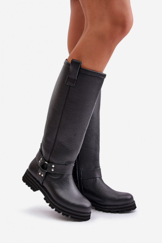 Leather Knee High Women's Boots Black Lewski 3615 Leather Knee High Women's Boots Black Lewski 3615