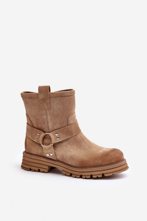 Women Suede Ankle Boots With Flat Heel Beige Lewski 3610 Women Suede Ankle Boots With Flat Heel Beige Lewski 3610