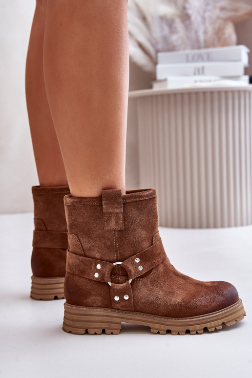 Women's Suede Ankle Boots With Flat Heel Brown Lewski 3610 Women's Suede Ankle Boots With Flat Heel Brown Lewski 3610