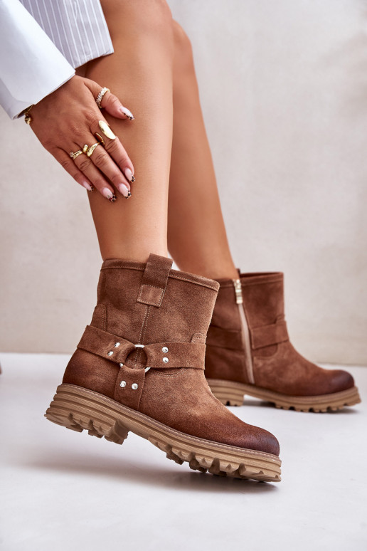 Women's Suede Ankle Boots With Flat Heel Brown Lewski 3610 Women's Suede Ankle Boots With Flat Heel Brown Lewski 3610