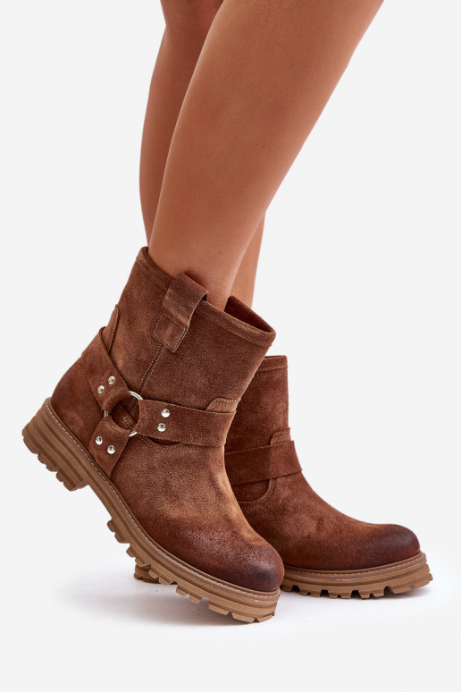 Women's Suede Ankle Boots With Flat Heel Brown Lewski 3610 Women's Suede Ankle Boots With Flat Heel Brown Lewski 3610