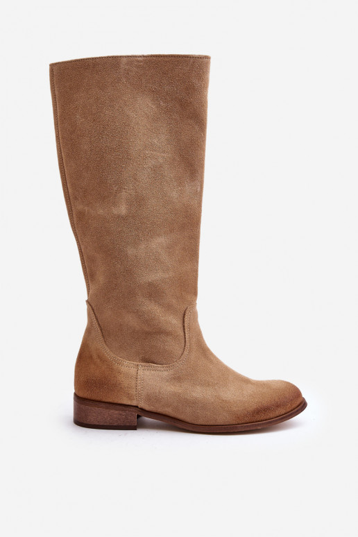 Suede Knee-High Boots With Zipper Beige Lewski 3616 Suede Knee-High Boots With Zipper Beige Lewski 3616