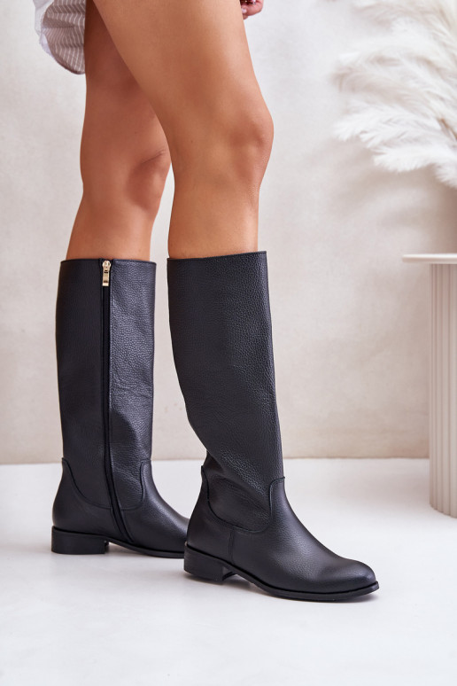Leather Women's Knee-High Boots with Zip Lewski 3616 Black Leather Women's Knee-High Boots with Zip Lewski 3616 Black