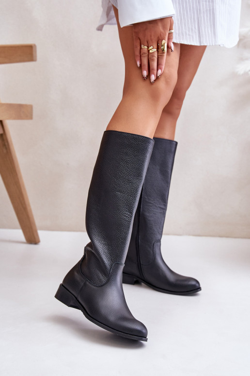 Leather Women's Knee-High Boots with Zip Lewski 3616 Black Leather Women's Knee-High Boots with Zip Lewski 3616 Black