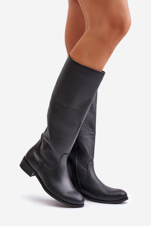 Leather Women's Knee-High Boots with Zip Lewski 3616 Black Leather Women's Knee-High Boots with Zip Lewski 3616 Black