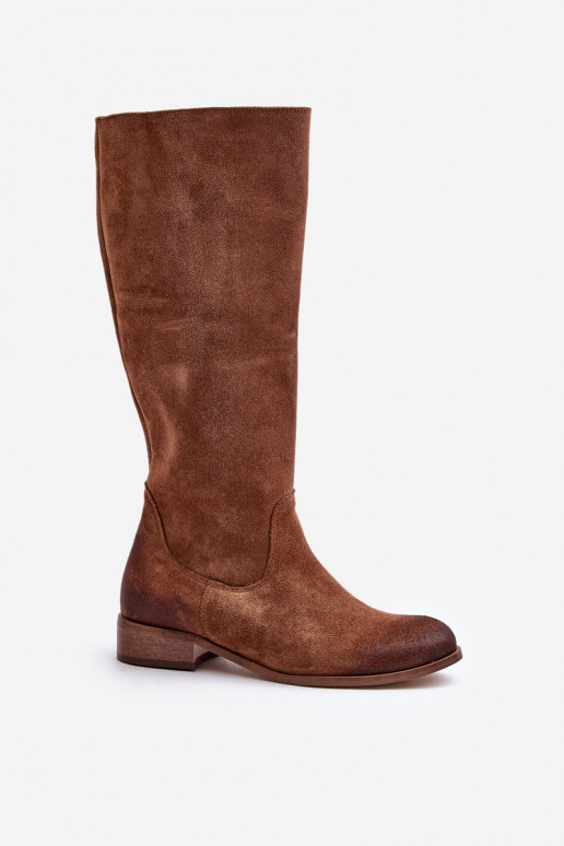 Womens Suede Knee High Boots With Zip Lewski 3616 Brown Womens Suede Knee High Boots With Zip Lewski 3616 Brown