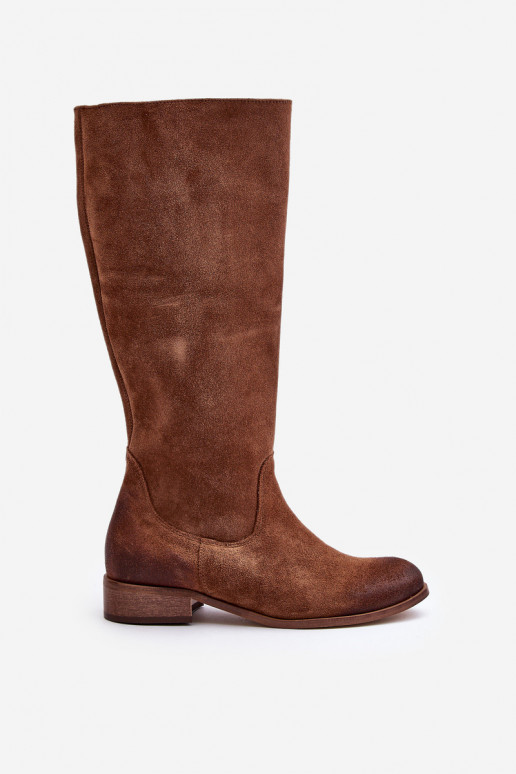Womens Suede Knee High Boots With Zip Lewski 3616 Brown Womens Suede Knee High Boots With Zip Lewski 3616 Brown