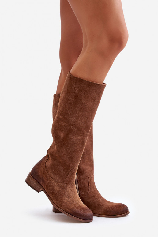 Womens Suede Knee High Boots With Zip Lewski 3616 Brown Womens Suede Knee High Boots With Zip Lewski 3616 Brown