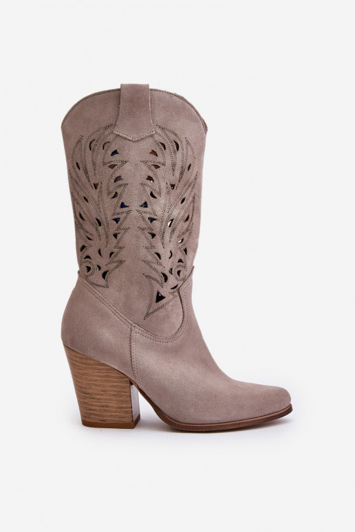 Cutout Knee-High Boots On Heel Suede Lewski 3609 Cappuccino Cutout Knee-High Boots On Heel Suede Lewski 3609 Cappuccino