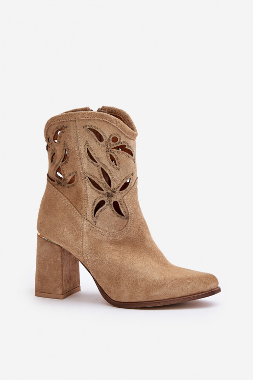 Suede Openwork Ankle Boots On Heel Beige Lewski 3629 Suede Openwork Ankle Boots On Heel Beige Lewski 3629