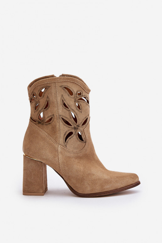Suede Openwork Ankle Boots On Heel Beige Lewski 3629 Suede Openwork Ankle Boots On Heel Beige Lewski 3629