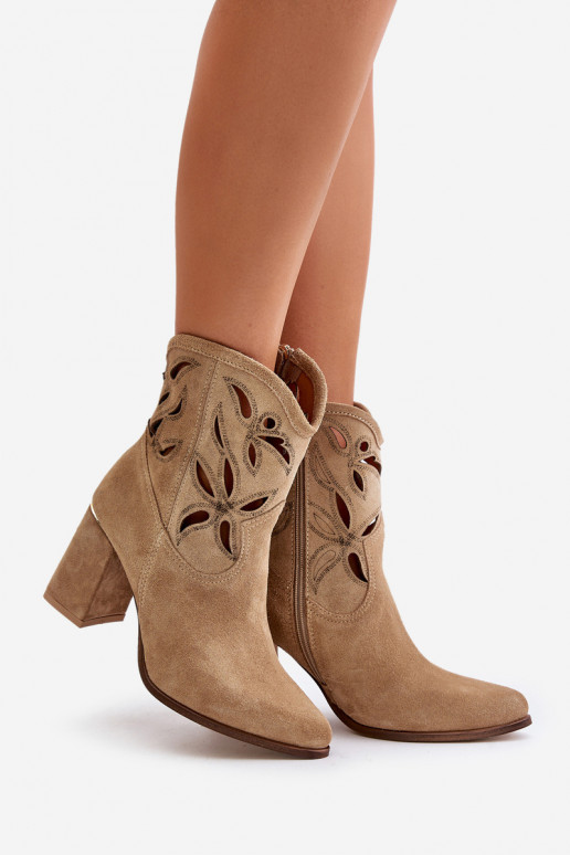 Suede Openwork Ankle Boots On Heel Beige Lewski 3629 Suede Openwork Ankle Boots On Heel Beige Lewski 3629