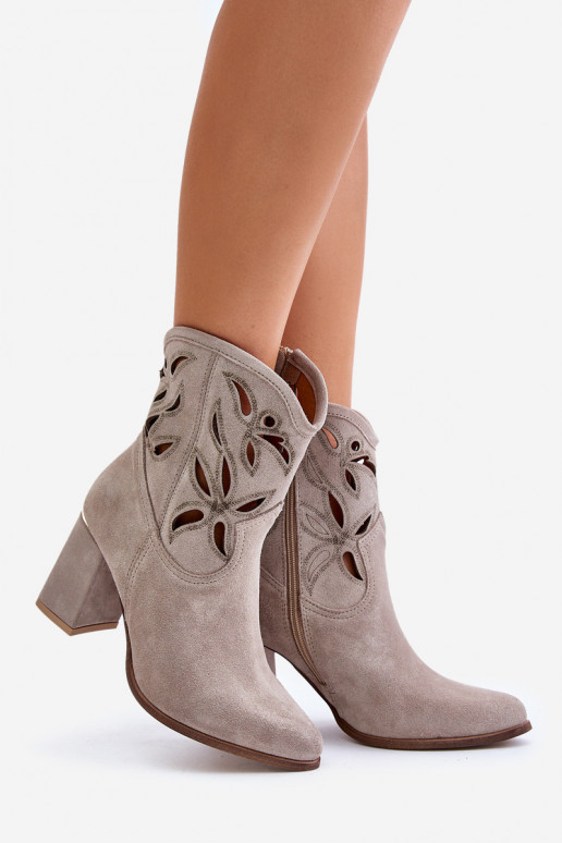 Suede Openwork Ankle Boots On Heel Cappuccino Lewski 3629