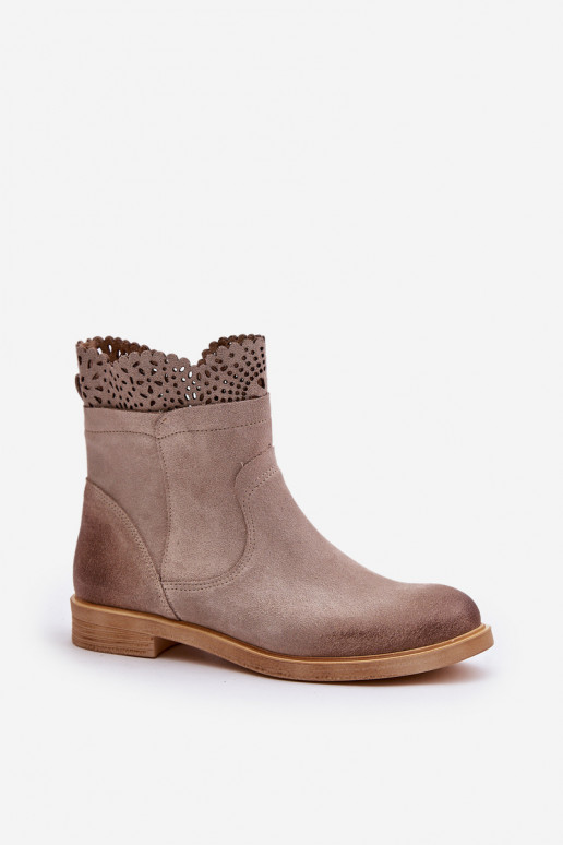 Low Women's Ankle Boots With Flat Heel Suede Lewski 3624 Cappuccino