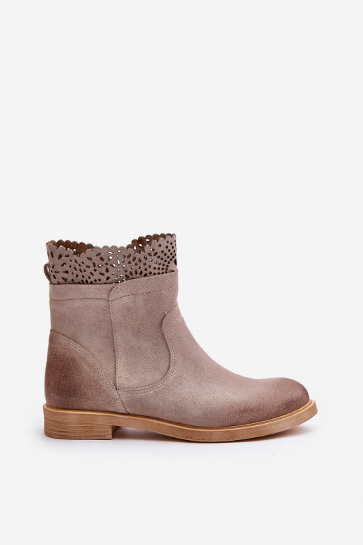 Low Women's Ankle Boots With Flat Heel Suede Lewski 3624 Cappuccino