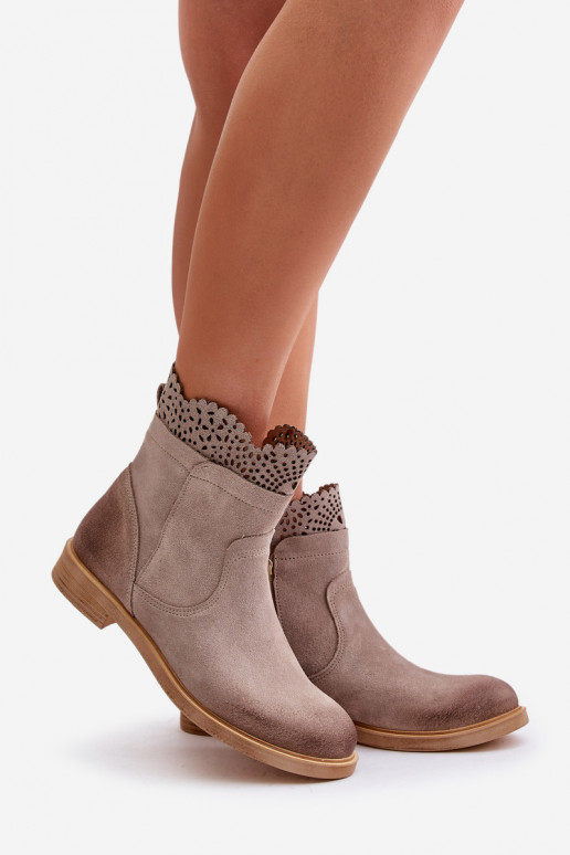 Low Women's Ankle Boots With Flat Heel Suede Lewski 3624 Cappuccino