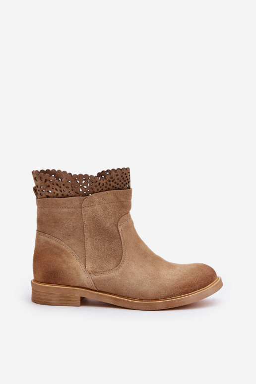 Low Women's Boots On Flat Heel Suede Lewski 3624 Beige Low Women's Boots On Flat Heel Suede Lewski 3624 Beige