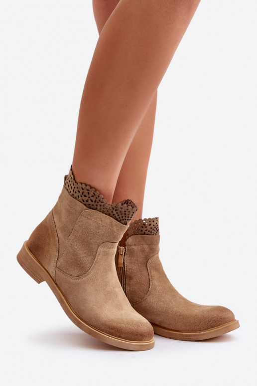 Low Women's Boots On Flat Heel Suede Lewski 3624 Beige Low Women's Boots On Flat Heel Suede Lewski 3624 Beige