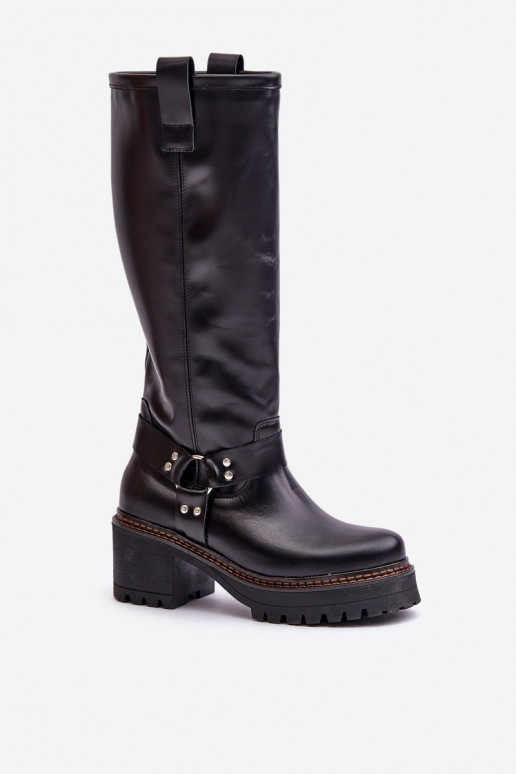 Leather Knee High Women's Boots Black Lewski 3432 Leather Knee High Women's Boots Black Lewski 3432