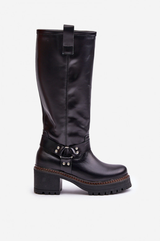 Leather Knee High Women's Boots Black Lewski 3432 Leather Knee High Women's Boots Black Lewski 3432