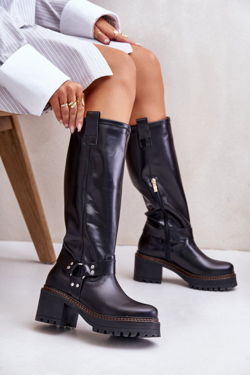 Skórzane Kozaki Damskie Przed Kolano Lewski 3432 Czarne