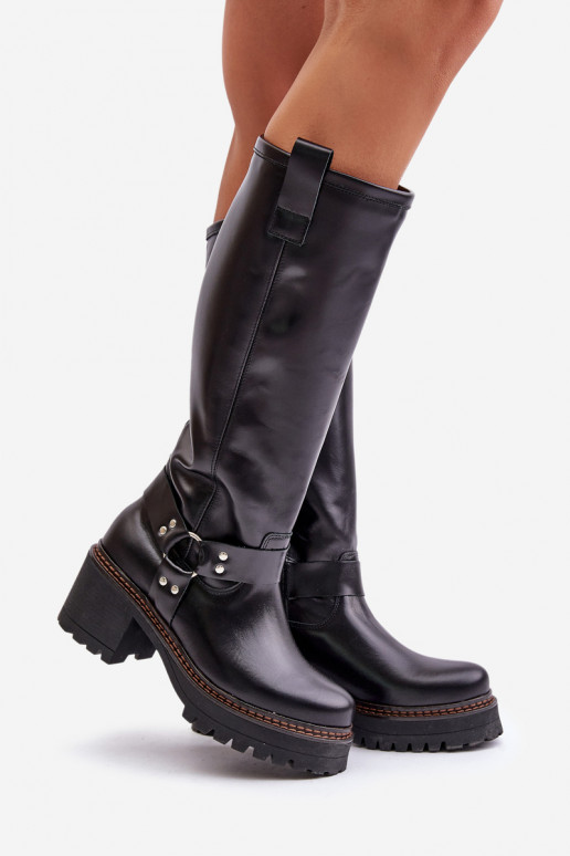 Leather Knee High Women's Boots Black Lewski 3432 Leather Knee High Women's Boots Black Lewski 3432
