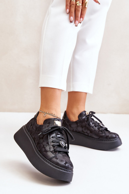 Leather Sports Shoes On Platform Maciejka 06191-42 Black Leather Sports Shoes On Platform Maciejka 06191-42 Black