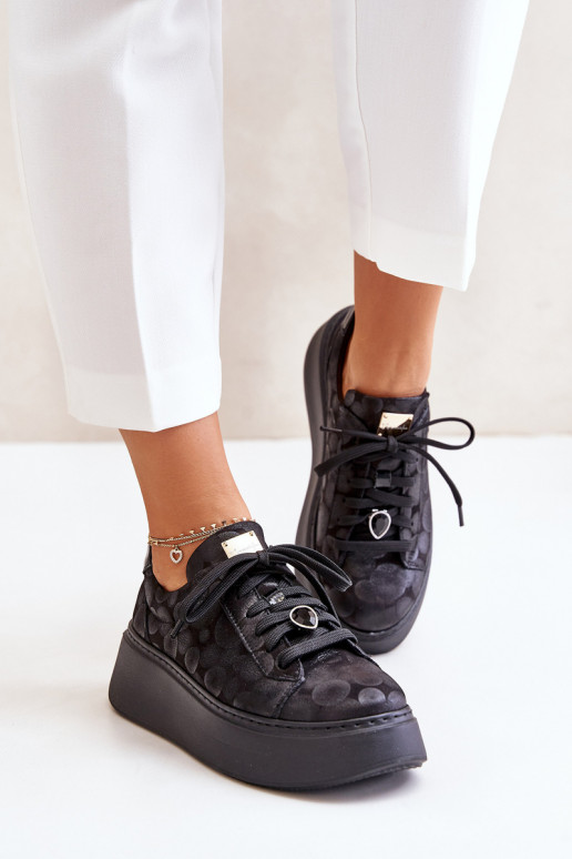 Leather Sports Shoes On Platform Maciejka 06191-42 Black Leather Sports Shoes On Platform Maciejka 06191-42 Black