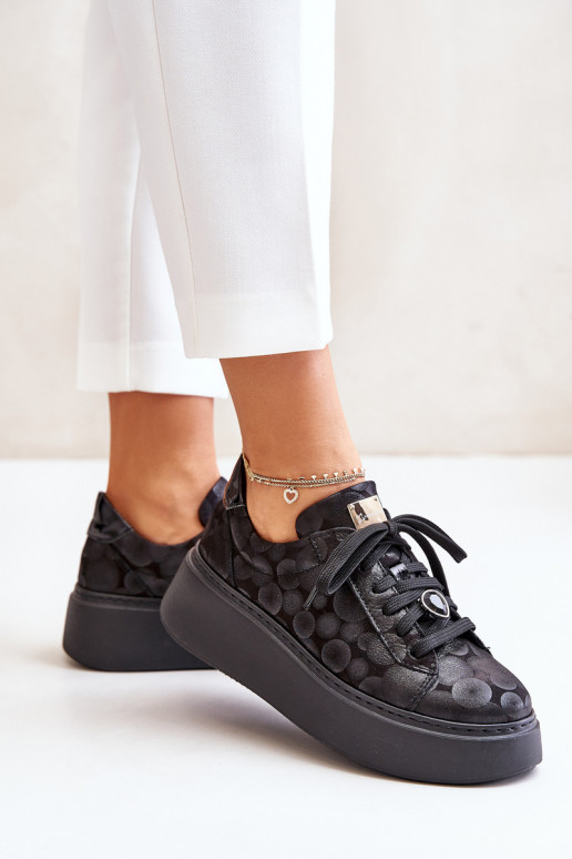 Leather Sports Shoes On Platform Maciejka 06191-42 Black Leather Sports Shoes On Platform Maciejka 06191-42 Black