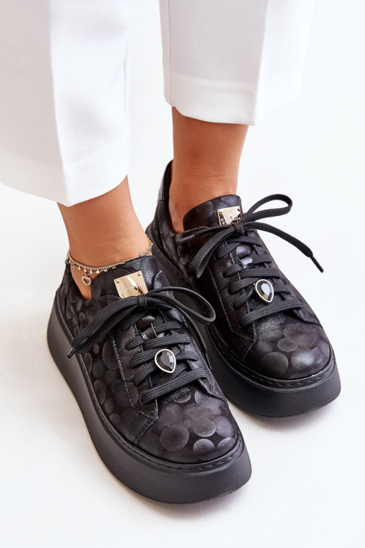 Leather Sports Shoes On Platform Maciejka 06191-42 Black Leather Sports Shoes On Platform Maciejka 06191-42 Black