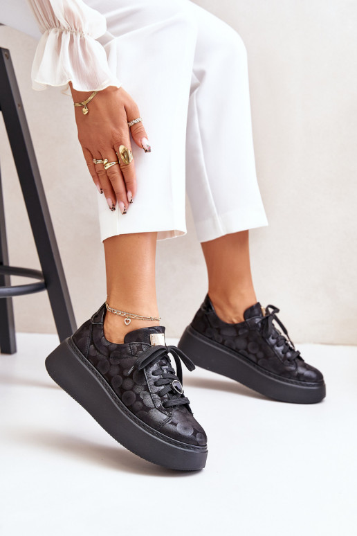 Leather Sports Shoes On Platform Maciejka 06191-42 Black Leather Sports Shoes On Platform Maciejka 06191-42 Black
